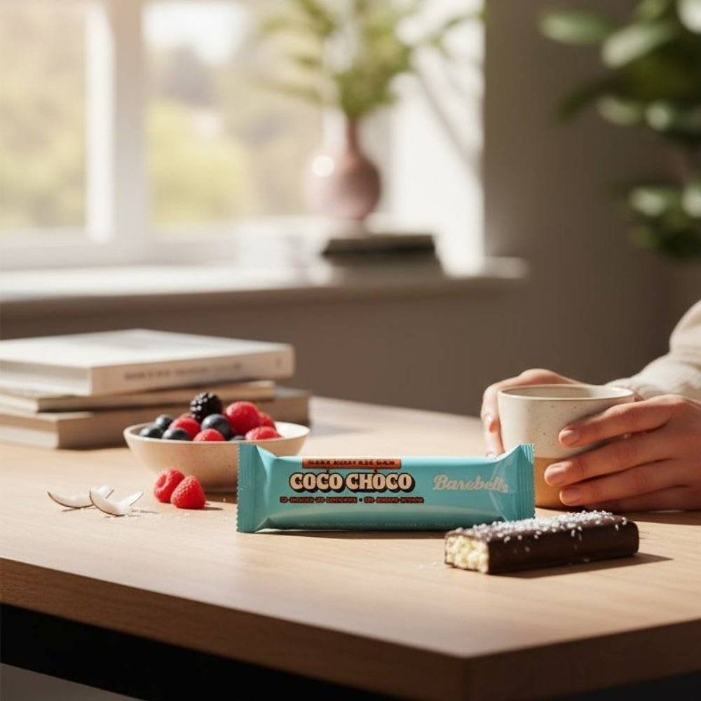 Barre Barebells coco choco poser sur un bureau