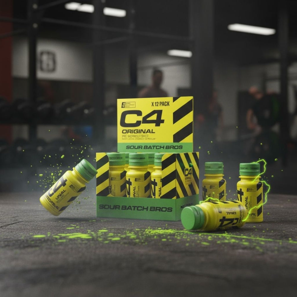 C4 Original Shots Sour Batch Bros dans une salle de sport